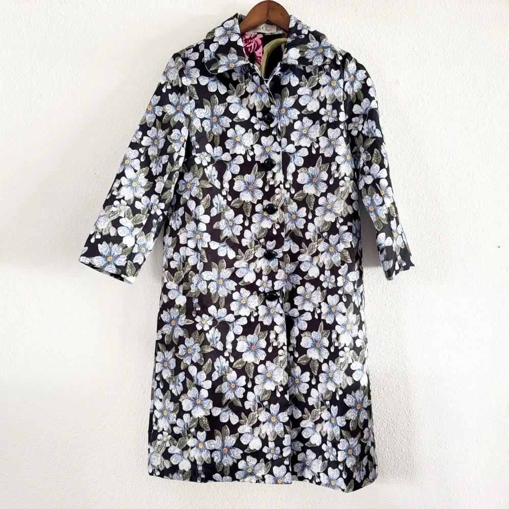 Sam Chen Brocade A-Line Coat M/L Forget Me Not Floral Designer New Dark Romance